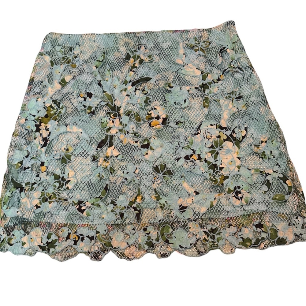 Anthropologie Floral Lace Mini Skirt in Mint Green